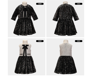 เดรสลายตารางหมากรุกสีดำประดับเลื่อมสำหรับเด็กผู้หญิง - Product Image 2