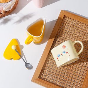 Swiss Cheese or Cookie Inspired <b>Ceramic</b> <b>Mug</b> With Cup Cover Unique Handcrafted Design for Gift Triangle Coffee <b>Mug</b> - Product Image 2