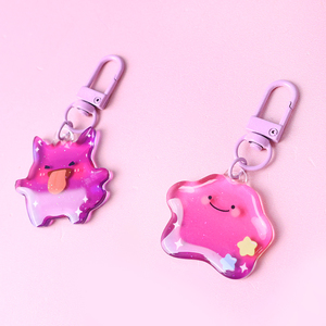Custom Double-Sided UV Printed Epoxy Acrylic Phone Keychain Glitter Powder Plastic Anime Style Phone Charm <b>Cartoon</b> Metal Pendant - Product Image 3
