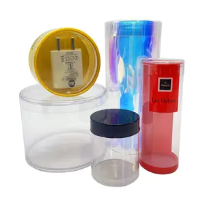 China Manufacturer Custom Logo Transparent PET Plastic Cylinder Tube Packaging Box Round PVC Packaging Box with Lid for Business
