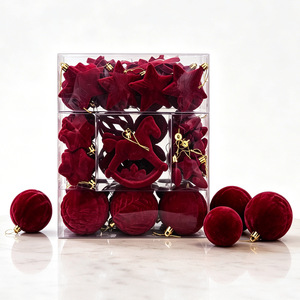 Velvet Flocked Christmas Baubles Rocking Horse Star Bow Pattern Hanging Ornaments For Xmas <b>Tree</b> Holiday Decor - Product Image 5