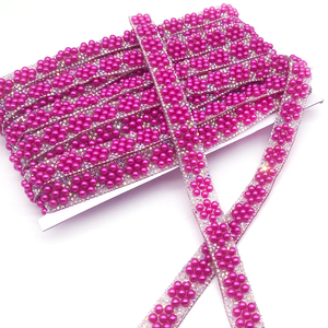 Nuevos diseños 2025 Gel-back Rhinestone Pearl Design Trim en color fucsia para la artesanía de colocación de vestidos - Product Image 2