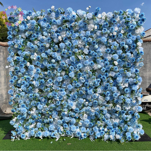 Mur de fleurs artificielles <span class=keywords><strong>en</strong></span> tissu de haute qualité, roses artificielles enroulables, décoration de mariage, fausses roses bleues, murs floraux pour événements, baby shower - Product Image 1