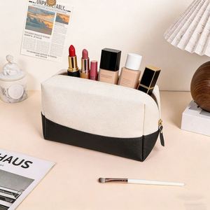 <b>Large</b> Capacity Minimalist Cosmetic Storage <b>Bag</b> Canvas Leather Pouch Organizer for Travel Business Trip - Product Image 1