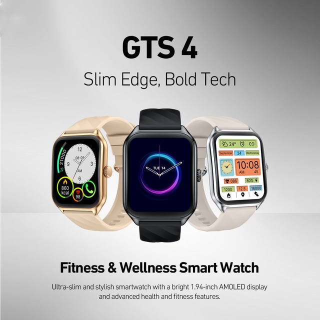 GTS4 Square Smartwatch AMOLED Display Blood Oxygen Heart Rate Monitoring Fitness Tracking Rubber Band Magnetic SDK Enabled