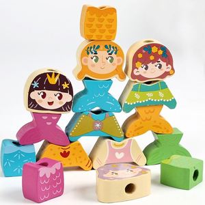 Jouets de motricité fine, cadeaux Montessori, thème sirène, jouet en bois à empiler et à trier, blocs de formes assorties pour les tout-petits, filles et garçons - Product Image 3
