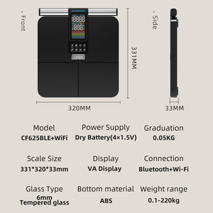 Esclusiva tecnologia digitale per bagno con scala di bioimpedenza OEM/ODM analizzatore di composizione corporea batteria in vetro misura il grasso corporeo WiFi - Product Image 2