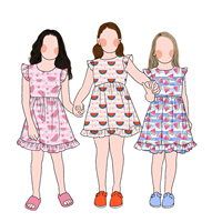 Vente promotionnelle Robe d'été à manches flottantes pour filles Impression personnalisée Motifs de fruits colorés Robe d'été décontractée