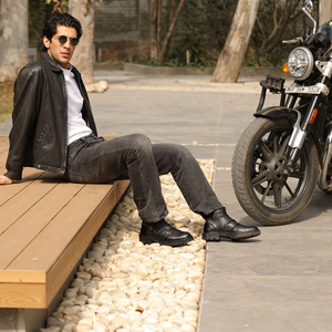 Bottes en cuir noires pour hommes, style motard, qualité supérieure, durables, décontractées, pour l'extérieur, chaussures inspirées de la moto - Product Image 6