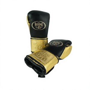 Guantes de Boxeo Profesionales No Boxing No Life Negros y Dorados de Cuero Vacuno Auténtico para MMA con Cierre de Gancho y Bucle, Absorción de Humedad y Dedos Completos - Product Image 2