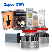 Fabricant de phares LED pour voitures T2 170W Ampoule haute puissance 12V 24V Double tube en cuivre CSP 4070 6500K Canbus H4 H7 H11 9012