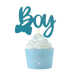 He ou She Boy ou Girl Cupcake Toppers paillettes Baby Shower Cupcake pick décoration pour les fournisseurs de révélation du sexe - Product Image 3
