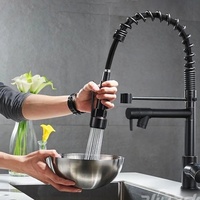 Robinet de cuisine multifonction en acier inoxydable à double sortie, avec ressort extractible, pour eau froide et chaude, idéal pour évier de lavage