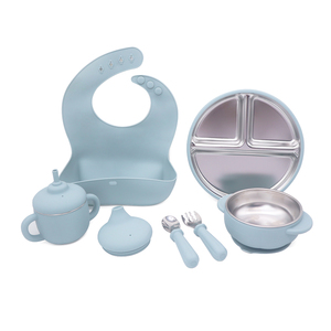 Ensemble de sevrage pour bébé en acier inoxydable 6 pièces du fabricant – Assiette compartimentée, bol à ventouse et ustensiles en silicone pour tout-petits - Product Image 1