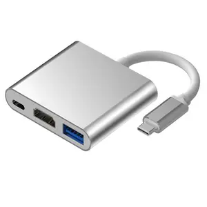 USBC konverter adaptor PD 100w USB 3.0, kabel adaptor 3 in 1 USB HUB Tipe C ke HDMI USB 3.0 USB-C multifungsi port 4K