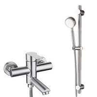 Ensemble de douche simple en acier inoxydable 304 avec robinet mélangeur mural à double trou ; Ensemble de pomme de douche ; Robinet de baignoire