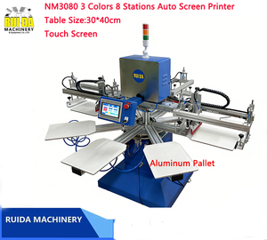 เครื่องพิมพ์สกรีนอัตโนมัติแบบหมุน <span class=keywords><strong>3</strong></span> สี 8 สถานี ขนาดพาเลท 30x40 ซม. สำหรับพิมพ์ผ้า เสื้อผ้า และกระเป๋า - Product Image 3