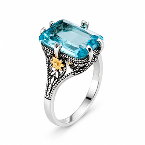 Anello a forma di fiore bicolore, accessorio di design alla moda per l'uso quotidiano - Product Image 1
