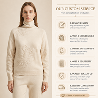 Pull en cachemire mélangé à la laine pour femme, col roulé, motif floral en relief, manches longues, tricoté, OEM
