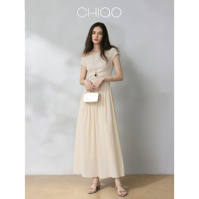 Factory Customized 2026 Summer New Dress for Women, Elegant off Shoulder Patchwork Sleeveless Dress