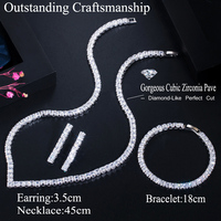 Ensemble de bijoux de luxe pour femmes, collier, boucles d'oreilles et bracelet en zircon cubique de qualité supérieure, coupe princesse classique, 3 pièces, pour les fêtes