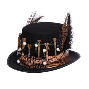 HLC Nuevo Sombrero de Mago Medieval Vintage con Decoración de Plumas y Calaveras, Gorro de Disfraz de Halloween, Gorro de Bruja Gótico Retro - Product Image 1