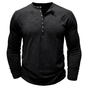 Men's <b>Long</b>-<b>Sleeved</b> O-Neck T-Shirt Casual Multi-Button Fashion Design Slim Fit Quick Dry Breathable Anti-Wrinkle <b>Base</b> <b>Layer</b> Made - Product Image 1