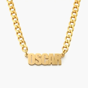 Inspire Jewelry - Collar <span class=keywords><strong>con</strong></span> Nombre Personalizado en Acero Inoxidable Chapado en Oro <span class=keywords><strong>de</strong></span> 18K, Cadena Gruesa <span class=keywords><strong>con</strong></span> Nombre Personalizado y Cadena Cubana para Mujer - Product Image 1