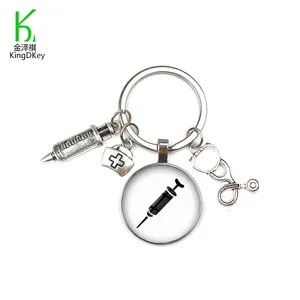 Kreative Krankens ch wester medizinischen Schlüssel ring Neue Mode Spritze Stethoskop Bild Schlüssel halter Glas Cabochon und Glaskuppel Schlüssel bund