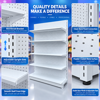 Étagère murale métallique robuste à panneau perforé simple face pour supermarché, gondole, présentoir de magasin d'alimentation, unité de présentation ajustable pour la vente au détail