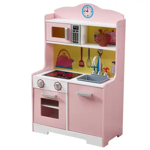 婴儿儿童粉红色大厨房套装玩具儿童假装玩烹饪学习木制游戏厨房玩具女孩