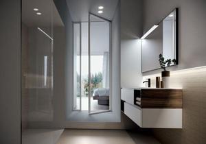 Armoire <span class=keywords><strong>de</strong></span> rangement temporaire en mélamine, armoire <span class=keywords><strong>de</strong></span> lavabo <span class=keywords><strong>de</strong></span> <span class=keywords><strong>salle</strong></span> <span class=keywords><strong>de</strong></span> bains avec tiroirs, étagères laquée avec miroir éclairé et incurvé - Product Image 3