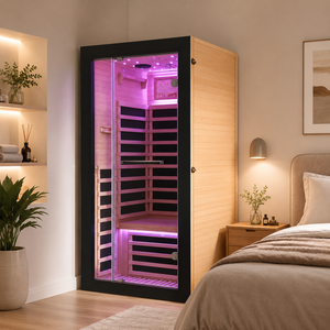 HG Custom 1 Person Indoor Infrared Canadian Hemlock <b>Red</b> Cedar Wooden Home with Full Glass Door and LED Light - Product Image 2