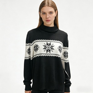 ODM/OEM Women's Viscose Polyester Blend <b>Turtleneck</b> <b>Sweater</b>, Winter Snowflake Jacquard Knit Pullover - Product Image 1