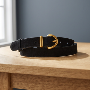 Ceinture en cuir de vache noir pour femme avec boucle à ardillon dorée, style décontracté et solide - Product Image 2