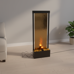 Tall Modern Metal Indoor Room Divider Panel with Water Fountain and Waterfall <b>Screens</b> LED Lights and Rocks - Product Image 3