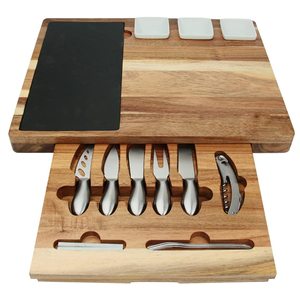 Gran oferta, juego de pizarra y tabla de <span class=keywords><strong>queso</strong></span> de madera, diseño de cajón, bandeja para servir alimentos con cuchillo inoxidable y cuencos de cerámica - Product Image 2