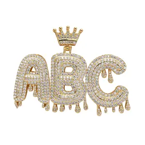 珠宝博士嘻哈冰出锆石钻石皇家皇冠滴水形状定制名称项链
