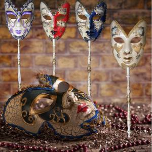 Masque pour les yeux complet en papier mâché de style vénitien italien pour bal masqué, avec bâton, masque à main pour fête costumée, événement, carnaval, journée - Product Image 1