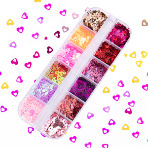 12 compartiments de flocons 3D en forme de cœur et de fleur, couleurs assorties, en plastique, accessoires de décoration pour ongles pour la Saint-Valentin - Product Image 6