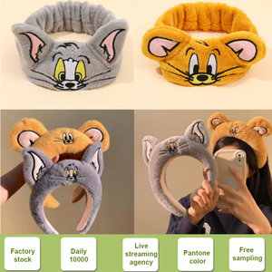 Linda Diadema Elástica de Franela de Terciopelo con Diseño de Gato y Ratón de Dibujos Animados, 26*18 cm, para Lavar la Cara, Maquillaje, Spa, Accesorios para el Cabello de Mujer - Product Image 4