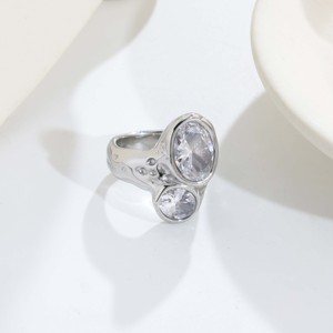 Bague à double zircon texturée martelée - Design irrégulier, bijou élégant et polyvalent pour les occasions décontractées - Product Image 6