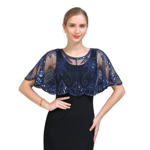 Sciarpe e Scialli Eleganti da Sera con Ricamo a Foglie in Paillettes e Rete, Collo a O, per Donna - Collezione Primavera (Vendita all'Ingrosso) - Product Image 2