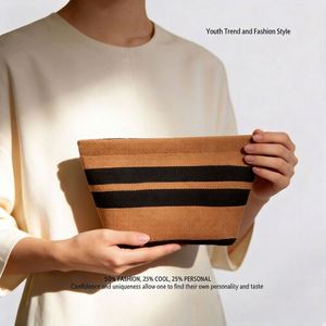 Custom logo Striped Knitted Woven Polyester Make Organizer Bag Open Closure Travel Storage Pouch Simple Cosmetic Bag for Women - Product Image 4