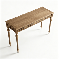 Table console de style français de luxe en frêne blanc massif, écologique, avec incrustation motif clé grecque, pour salon et entrée