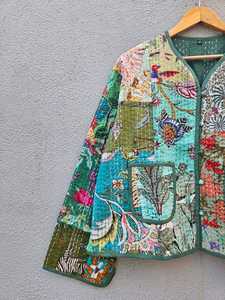 Veste en coton réversible à col en V style vintage, veste patchwork, veste florale, veste vintage faite à la main pour femmes, manteau d'hiver - Product Image 5