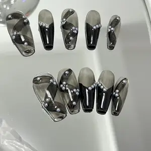 Wholesale Set Of Handmade French Style Nail Art Nails High Heels Fluorescent Fingernails Nail Art For Finger Application