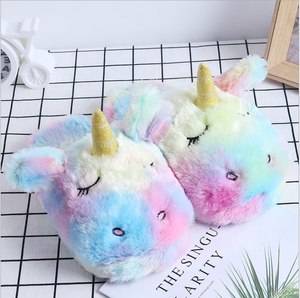 Pantoufles en coton Licorne Arc-en-ciel, articles en peluche pour la maison, pantoufles Licorne avec sac, pantoufles d'hiver - Product Image 4