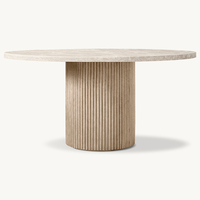 Table à manger ronde en chêne massif Dream Home avec piétement cylindrique entièrement cannelé, style Wabi Sabi, meubles de salle à manger pour villa