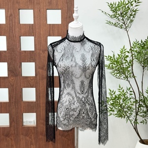 Camicia <span class=keywords><strong>Nera</strong></span> 2026 in Poliestere con Base in Pizzo, Vestibilità Slim, Trasparente, Sexy, con Strati di <span class=keywords><strong>Tulle</strong></span>, Maniche Lunghe e Collo Semi-Alto - Product Image 5